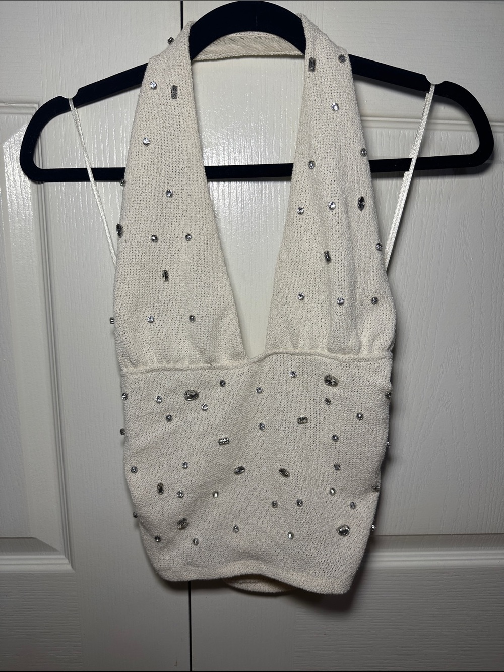 Zara White Strapless Beaded Halter Top Dress